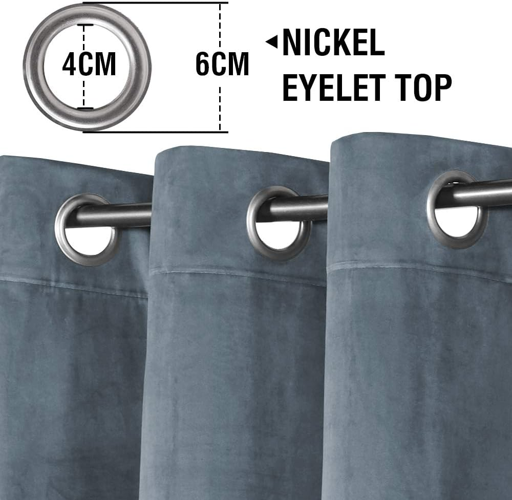 Luxury Velvet Curtains for Bedroom/Living Room Darkening Ultra Thick Soft Velvet Window Curtain Draperies Home Decoration Eyelet Curtains Pair 2 Pieces, Each W132Cm X D213Cm, Stone Blue image number 6