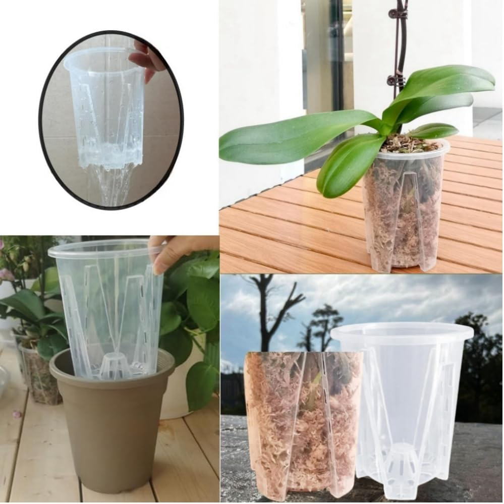 5 Pcs Orchid Pots, 4.7Inch Clear Orchid Pots with Holes and Saucers, Breathable Slotted Orchid Planter Indoor Outdoor,For Repotting Flowers image number 2