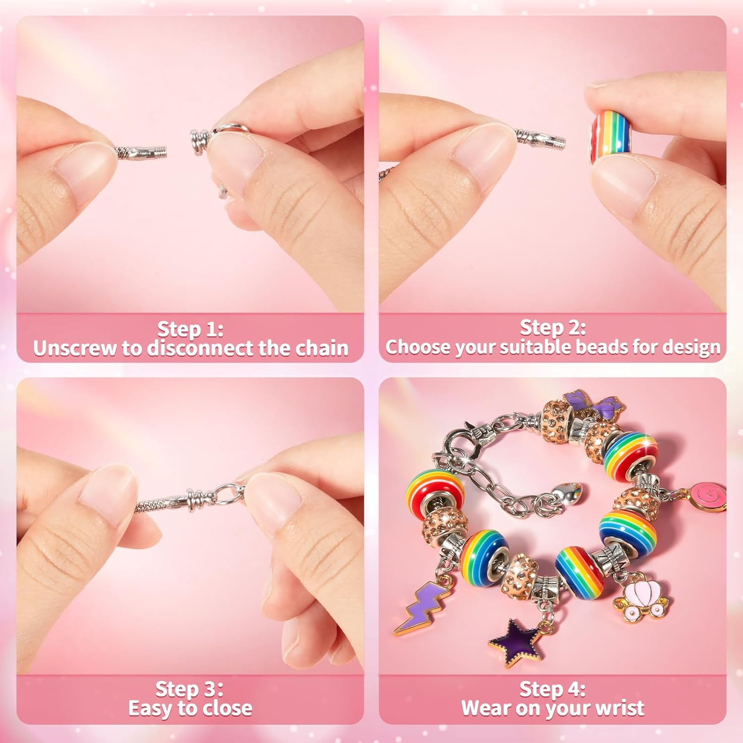 Blmukce Charm Bracelet Making Kit for Girls Ages 8-12, DIY Jewelry Making Kit & Craft Set with Beads, Charms & Necklace Supplies Birthday for Kids 4-6 7 8 Years Old Girl (Red) - Red image number 4