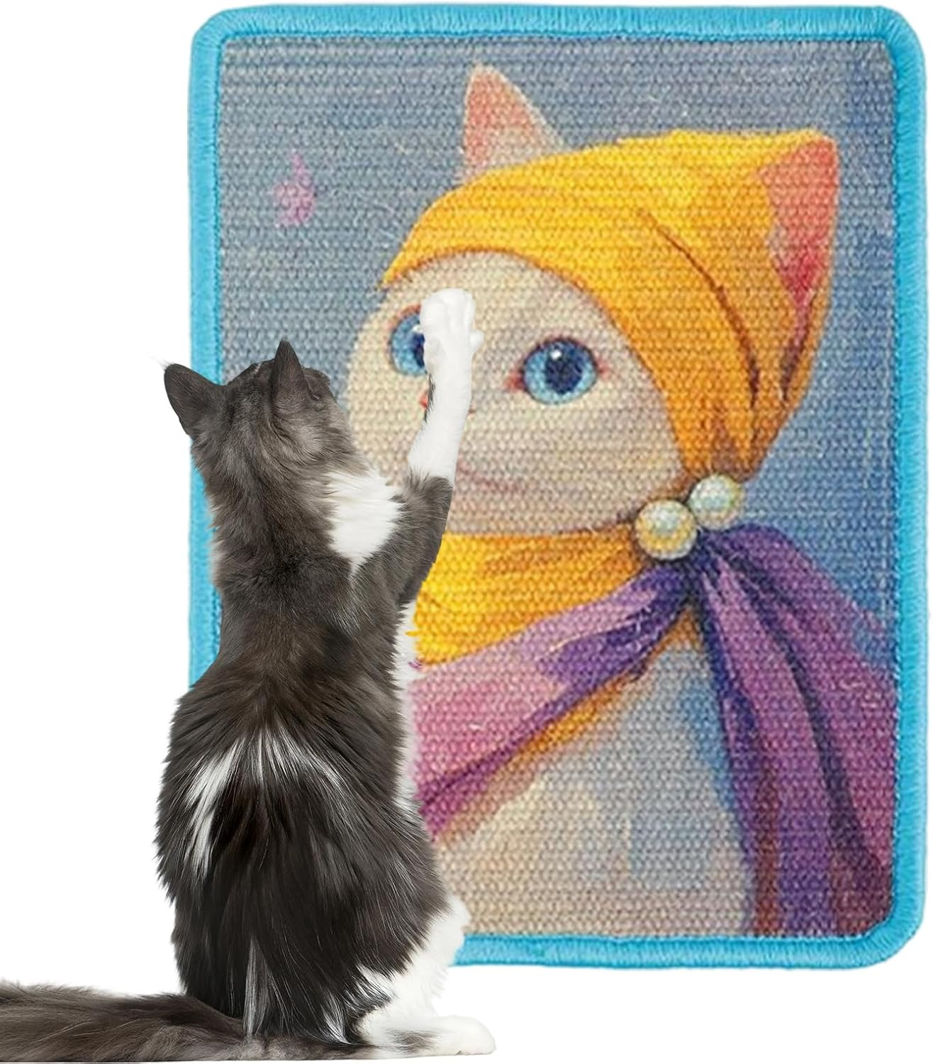 Wall Cat Scratcher | Art Print Sisal Cardboard Scratcher Furniture | Furniture Protector Scratching Board for Pet Kitten Training Enrichment Playing Bedroom Apartment