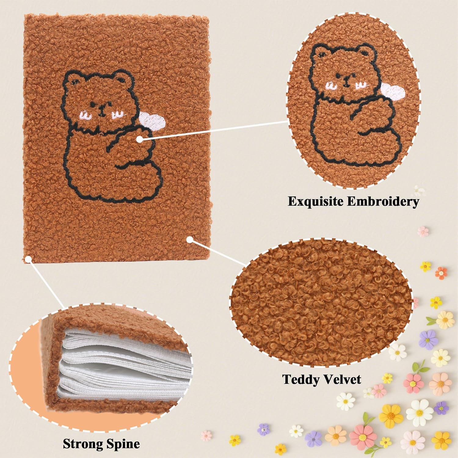 Photo Album 4X6-50 Pages Holds 100 Photos, Teddy Velvet Cover with Bear Embroidery for Wedding Kids Travel Family Baby Pictures (Bear Body) image number 5