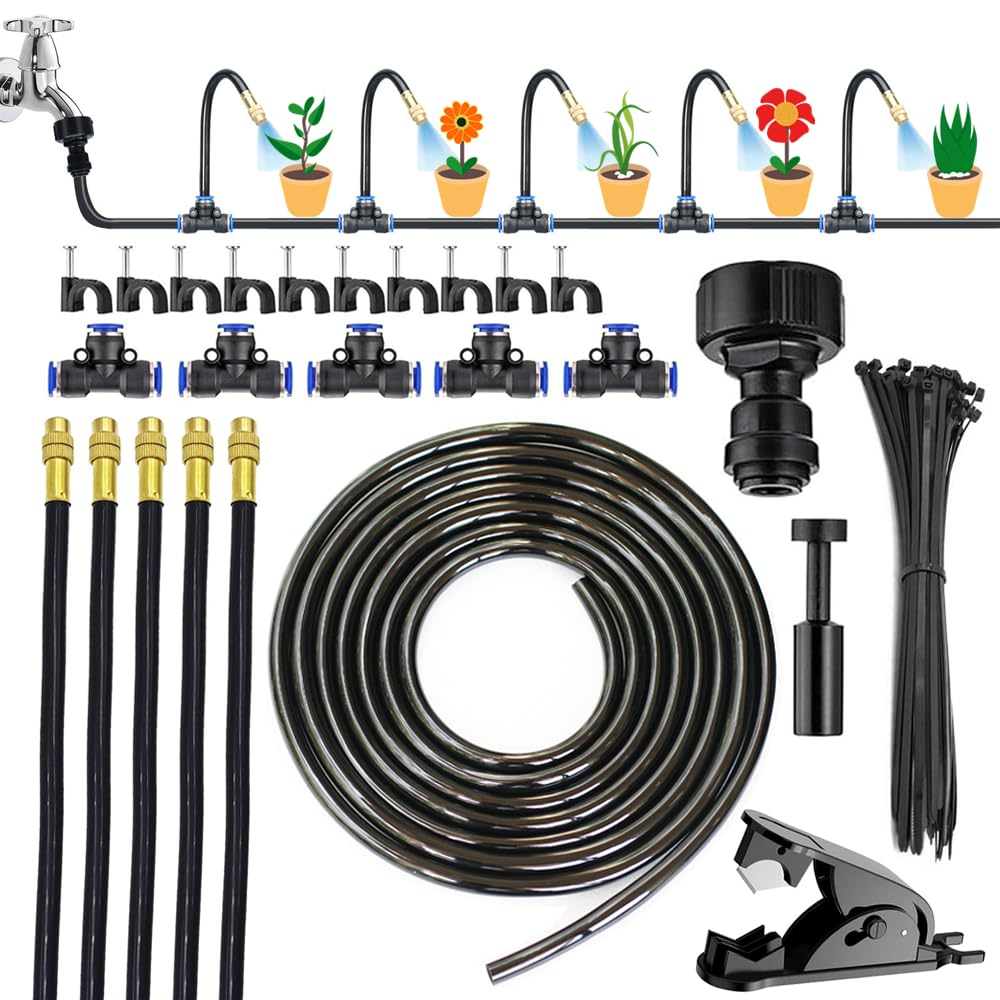 360&deg; Adjustable Drip Irrigation System, 16.4FT Garden Watering System with 22 Nozzles & 5/16" Hose, Garden Irrigation System, Greenhouse Accessories, Atomizing System for Yard, Lawn, Plants image number 5