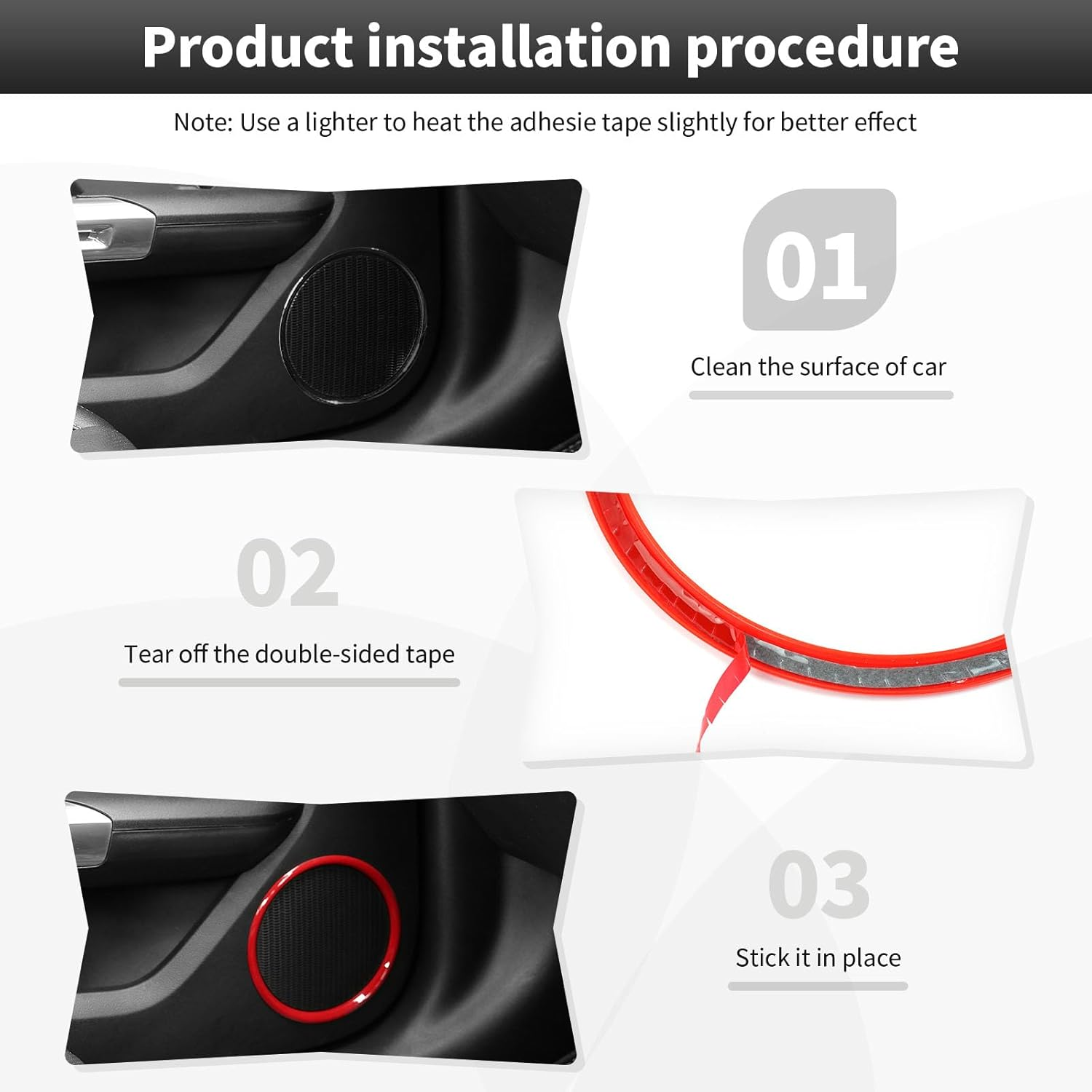 Cherocar Fit for Ford Mustang Interior Accessories, Front Door Speaker Ring Cover Accessories, Door Speaker Ring Trim Cover for Ford Mustang 2015 2016 2017 2018 2019 2020 2021 2022 2023 2024 2025+ image number 1