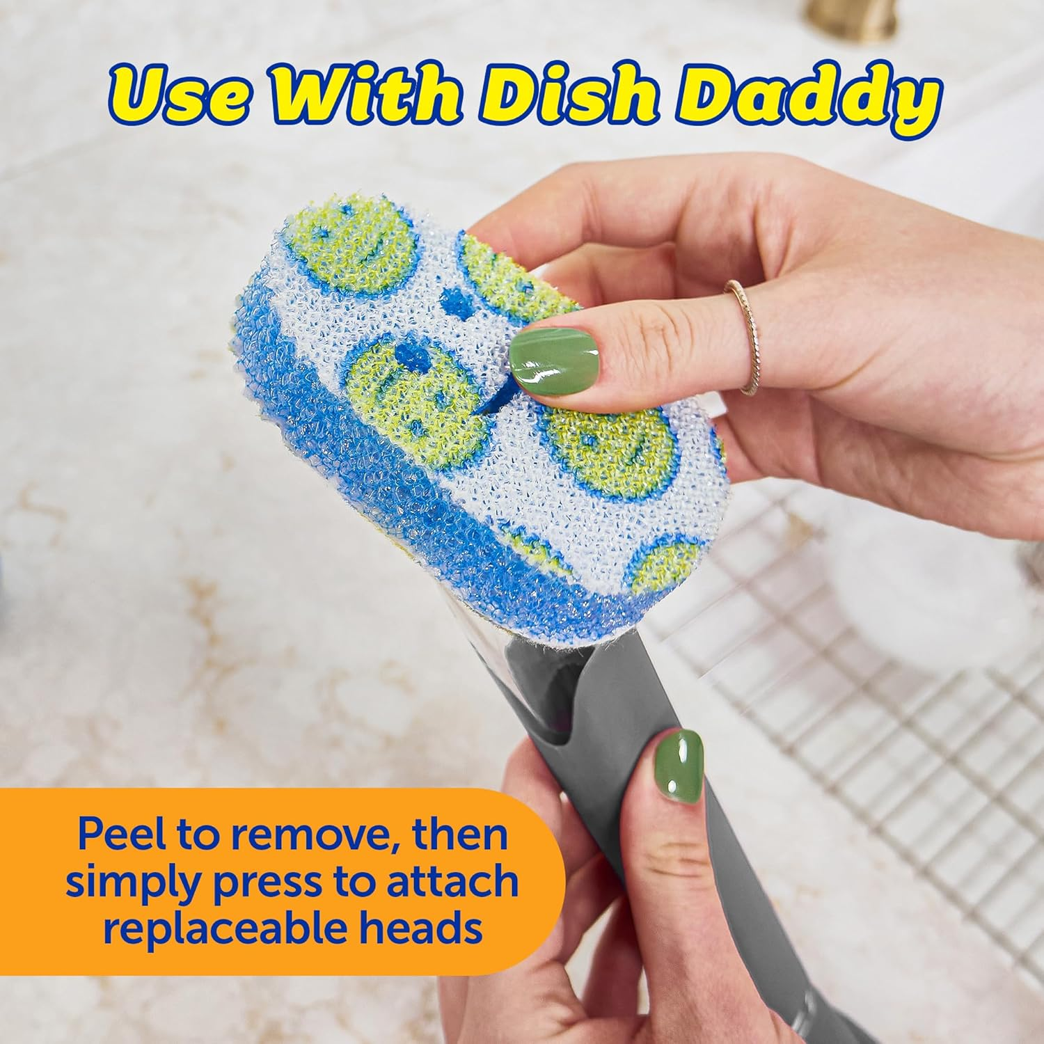 Scrub Daddy Dish Daddy Scour Heads - Easily Attachable, Heavy-Duty Scouring Pads for Your Dish Daddy Dishwand - Strong, Thick and Absorbent Scouring Pad image number 3