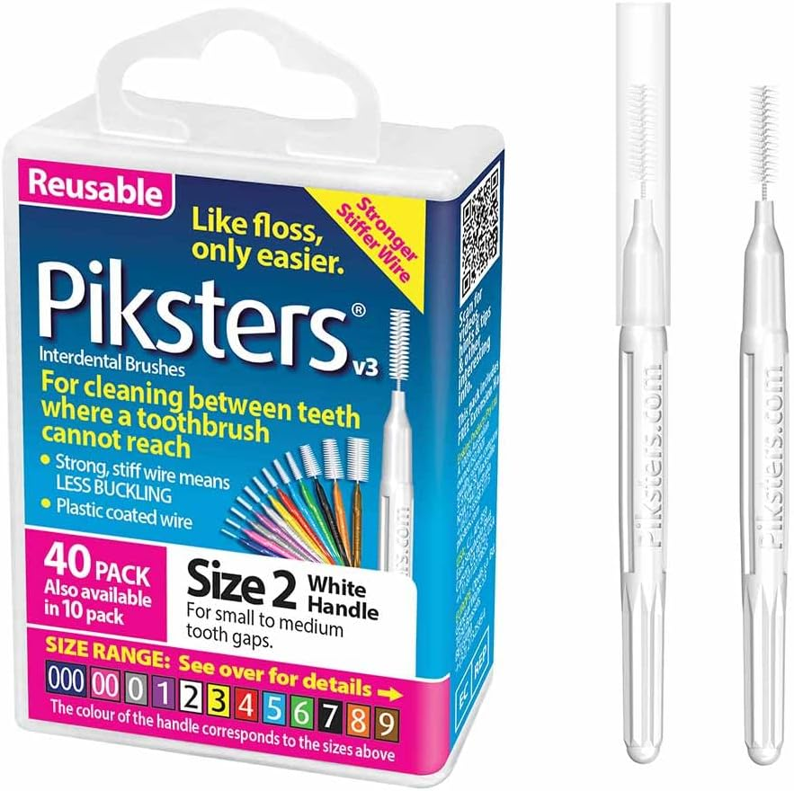 Piksters Interdental Brush - Brushes for Cleaning between Teeth (40 Pack, Size 2 (White))