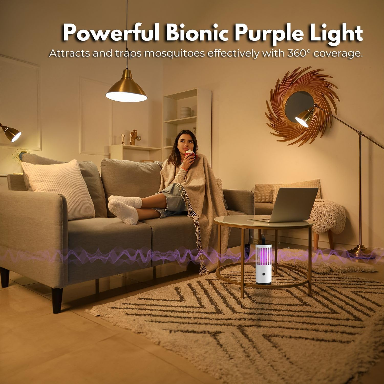 GOMINIMO Mosquito Lamp Bug Zapper - Portable Fly Zapper for Indoor & Outdoor, Rechargeable 2000Mah Mosquito Trap, Versatile Mosquito Killer and Repellent Lamp - White image number 3