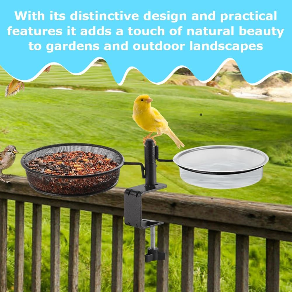 2-In-1 Bird Bath and Feeder/Adjustable Heavy Duty Clamp Bracket,Outdoor Bird Feeding Stand & Bird Feeder Deck Mount,Bird Feeder Hanger for Outdoors Garden image number 4