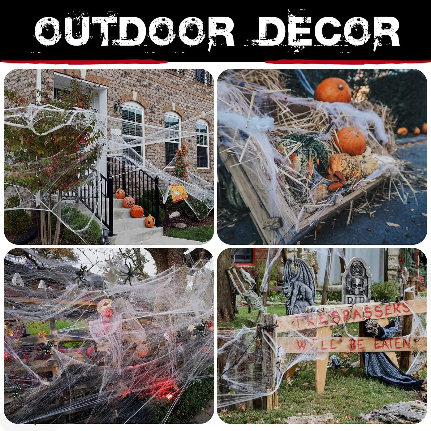 Halloween Spider Web Decorations 800 Sqft Halloween Indoor Outdoor Decor Super Stretch DIY Stretchable Cobwebs White Web with 30 Plastic Fake Spiders for Party Yard Haunted House Decoration image number 6