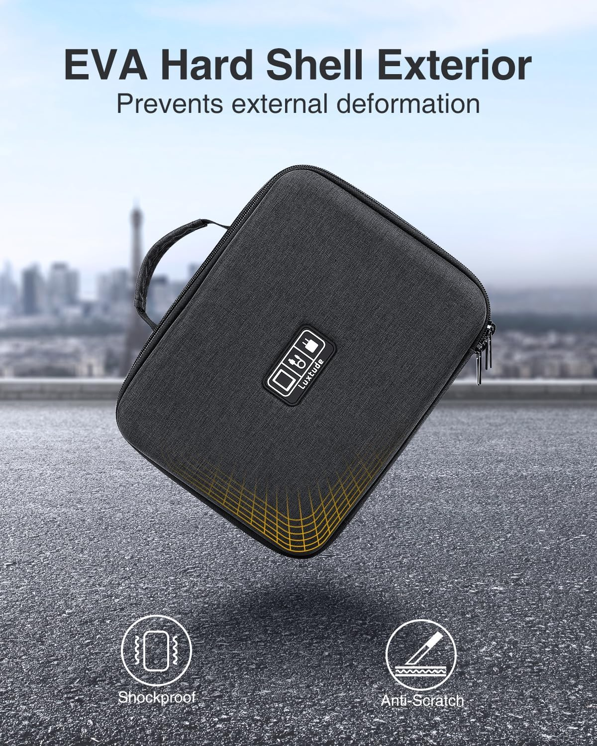 Luxtude Eva Cable Bag Organiser, Hard Shell Protection Electronic Cable Organiser Bag, Cable Organiser Bag, Tablet Bag, Electronic Accessories Case for Ipad (Up to 11 Inches), Charging Cable, Power image number 3