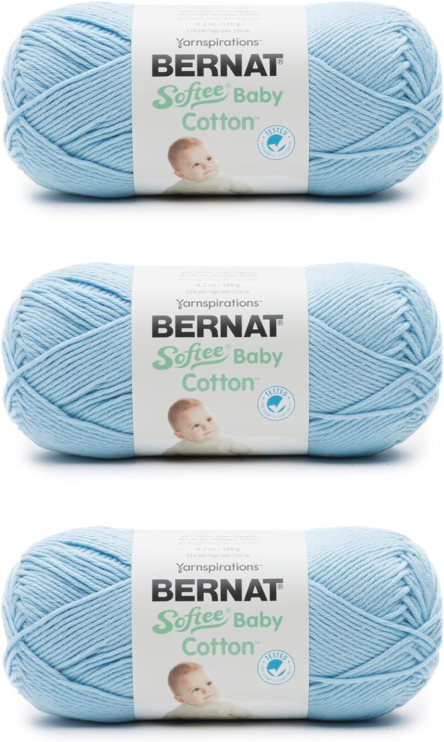 Bernat Softee Baby Cotton Cotton Yarn - 3 Pack of 120G/4.25Oz - Blend - 3 DK (Light) - 254 Yards - Knitting/Crochet