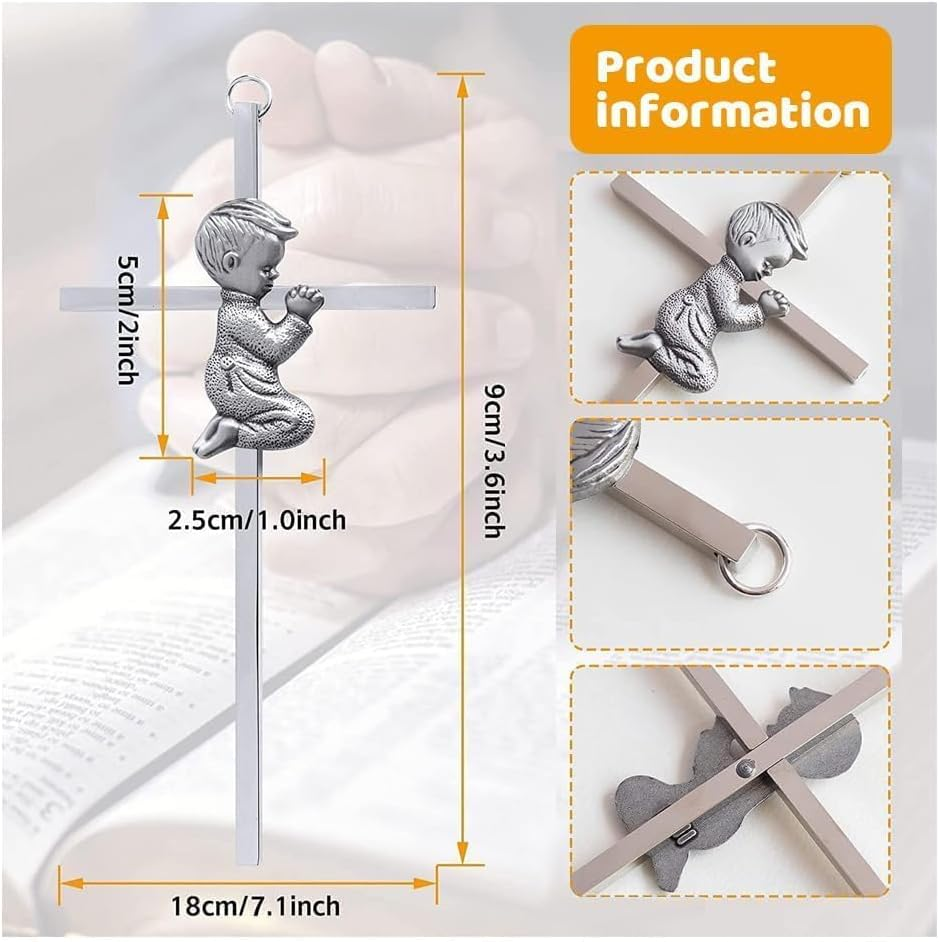 Silver Wall Cross Decor Baptism Gifts Praying,Great for Christening,First Holy Communion,Shower Catholic Gift image number 5