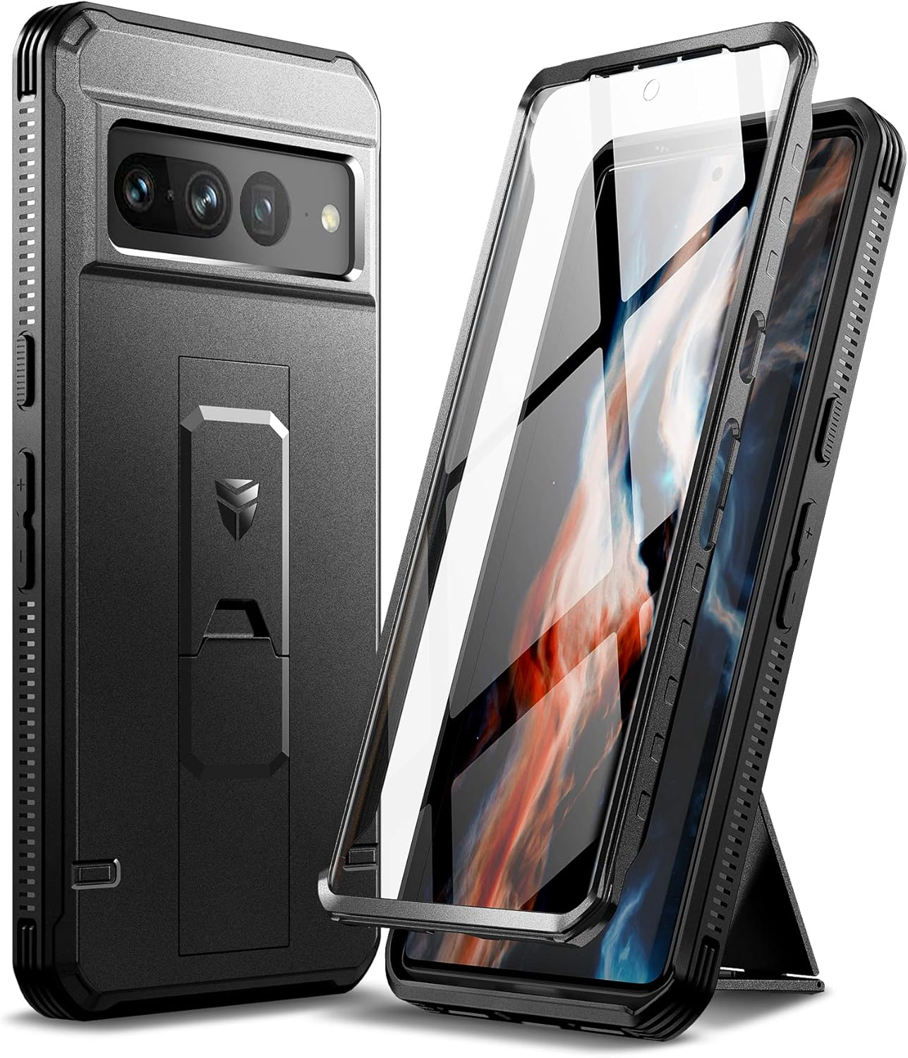 DEXNOR for Google Pixel 7 Pro 5G Case, [Built in Screen Protector and Kickstand] Heavy Duty Military Grade Protection Shockproof Protective Cover for Samsung Google Pixel 7 Pro 5G - Black