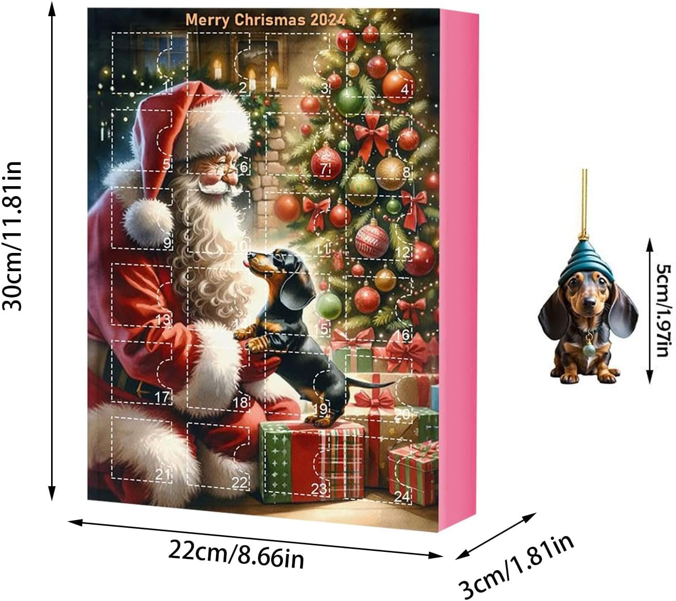 Dachshund Advent Calendar 2024, Funny Dog Christmas Countdown Calendar 2024, 24 Days Christmas Advent Calendar with Dachshund Ornament, Christmas Collectible Cute Dog Set for Kids Adults