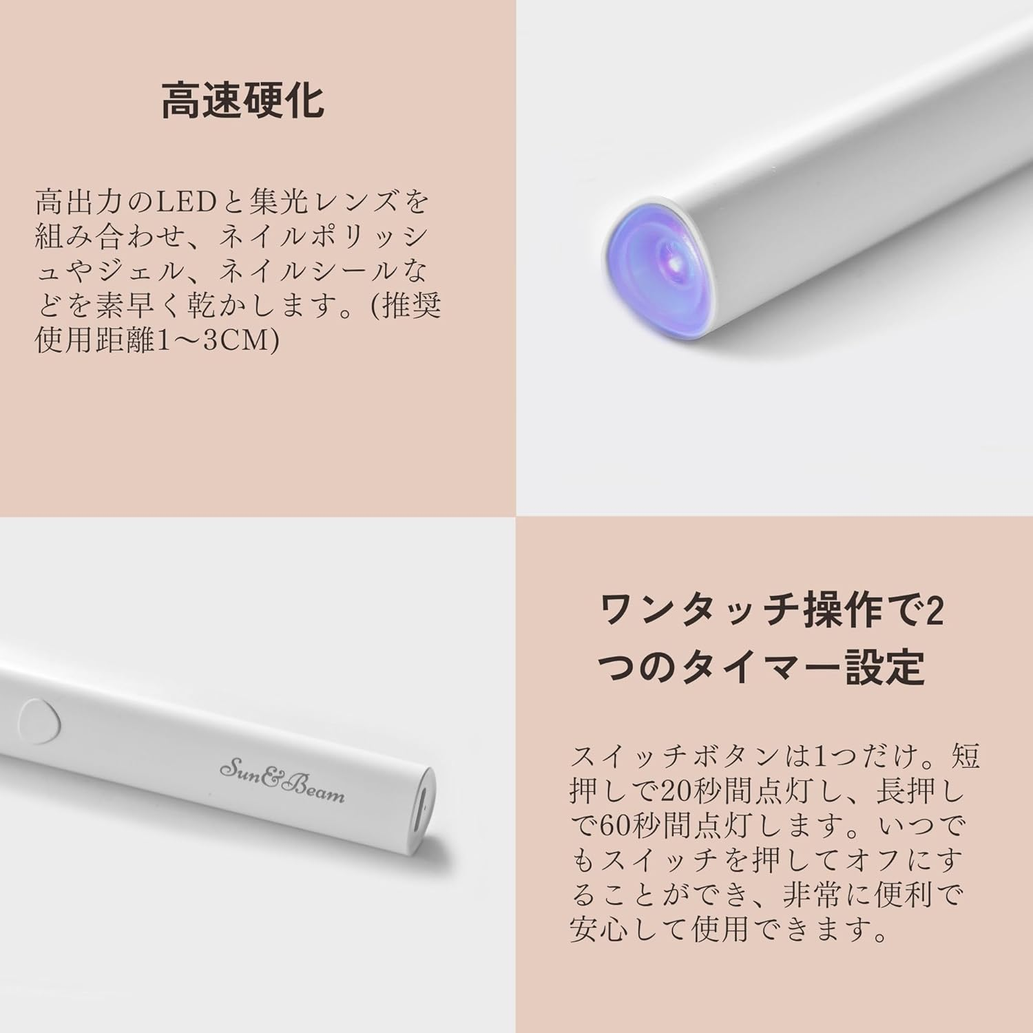 Sun&Beam Nails LED UV Nail Lamps Dryer Curing Light for Gel Polish Resin Portable Rechargeable Auto Timer Quick Mini (White with Foldable Stand) image number 1