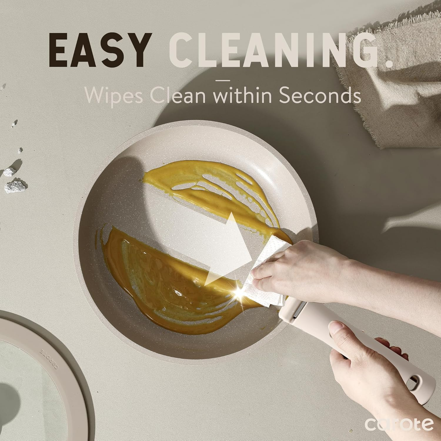 CAROTE 19Pcs Pots and Pans Set Non Stick, Nonstick Cookware Set Detachable Handle, Induction Kitchen Cooking Sets with Removable Handle, RV Kitchen, Oven Safe, Taupe image number 5