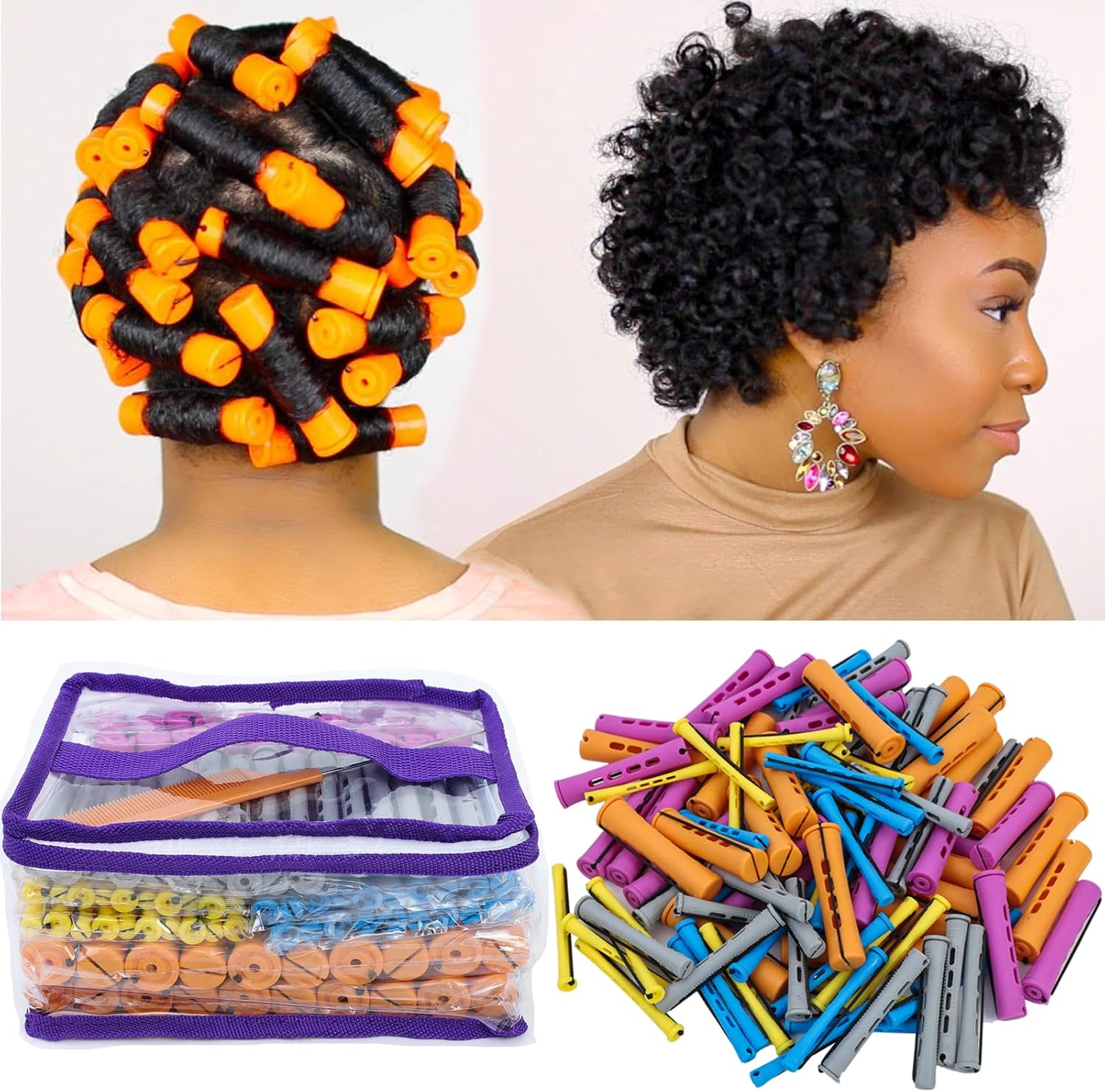 YOROSTAR 20Pcs Green Plastic Cold Wave Rods Set for Natural Hair Hair Rollers for Long Short Hair DIY Hairdressing Tools