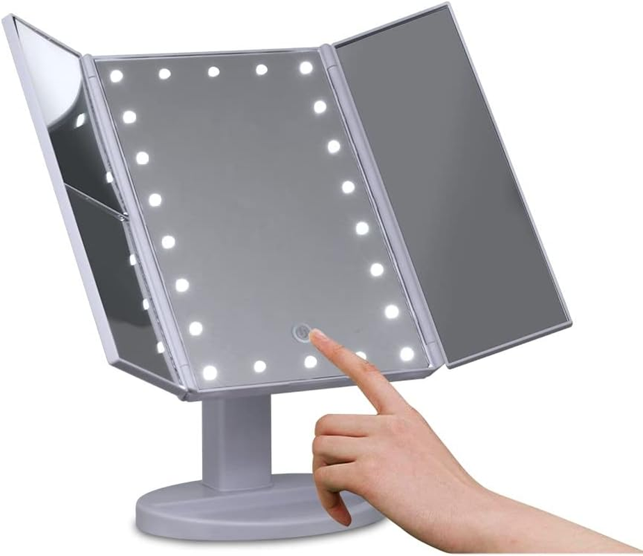 Embellir LED Makeup Mirror, Vanity Mirrors Beauty Cosmetic Dressing Bathroom Decor, Beads with 1X2X3X Magnification Foldable Built-In Storage Tri-Fold Rectangle image number 3