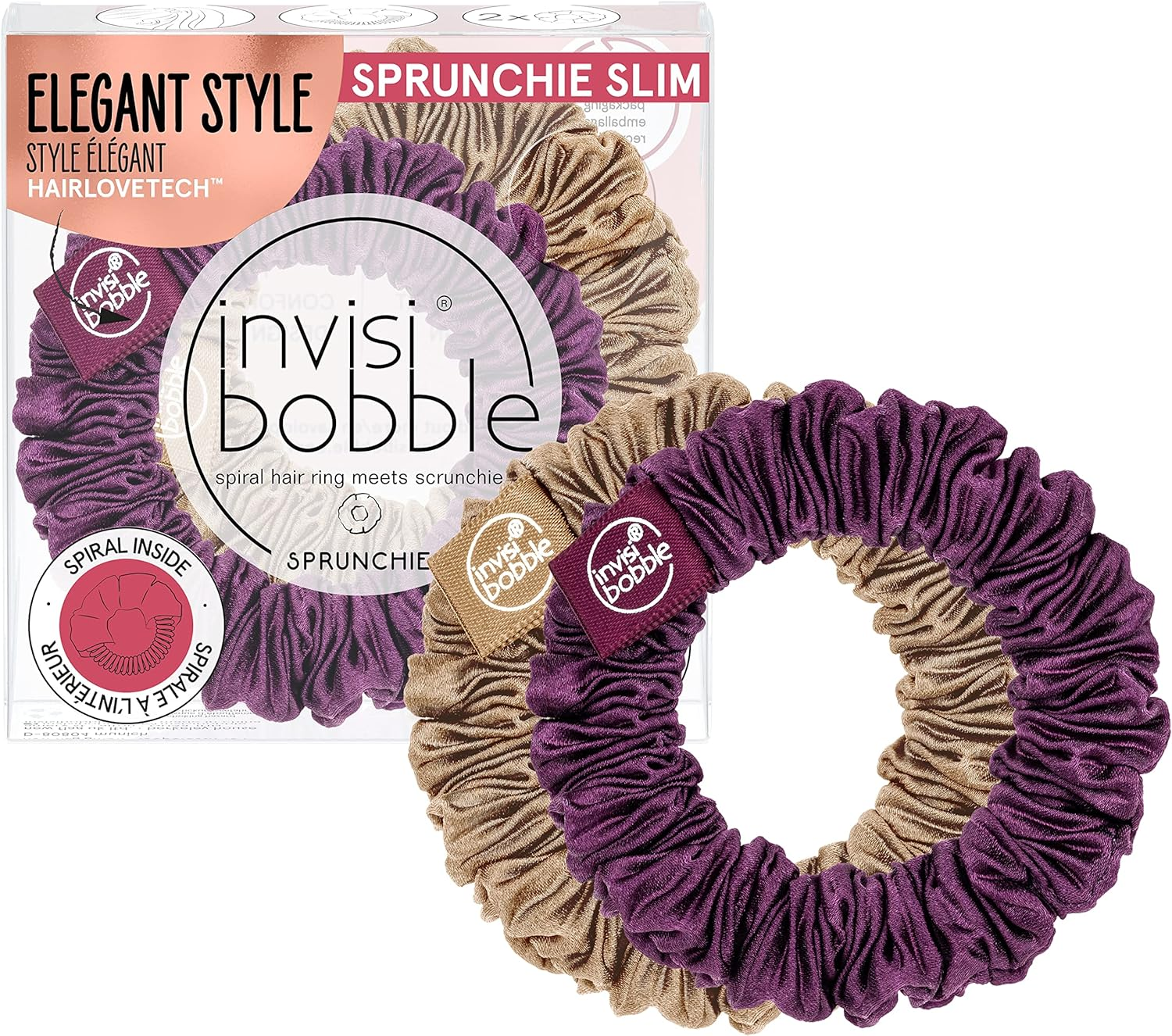 Invisibobble Sprunchie Slim Black Gold I 2 X Fabric Hair Bobbles Gold Black for Girls and Women I No Tangle Strong Hold Hair Gentle I Scrunchie Hair Scrunchie Designed in the Heart of Munich