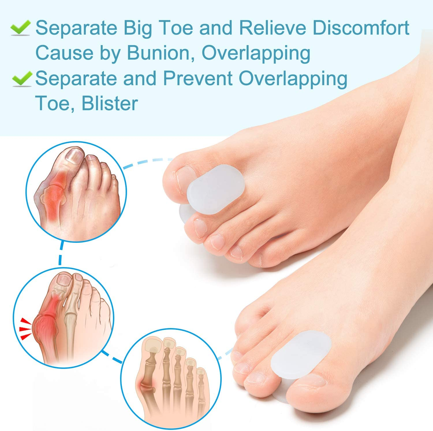 Povihome 10 Pack Toe Spacers Separators, Bunion Corrector Gel Orthotics (Updated Soft Version) for Bunion, Overlapping Toes - L Size image number 2