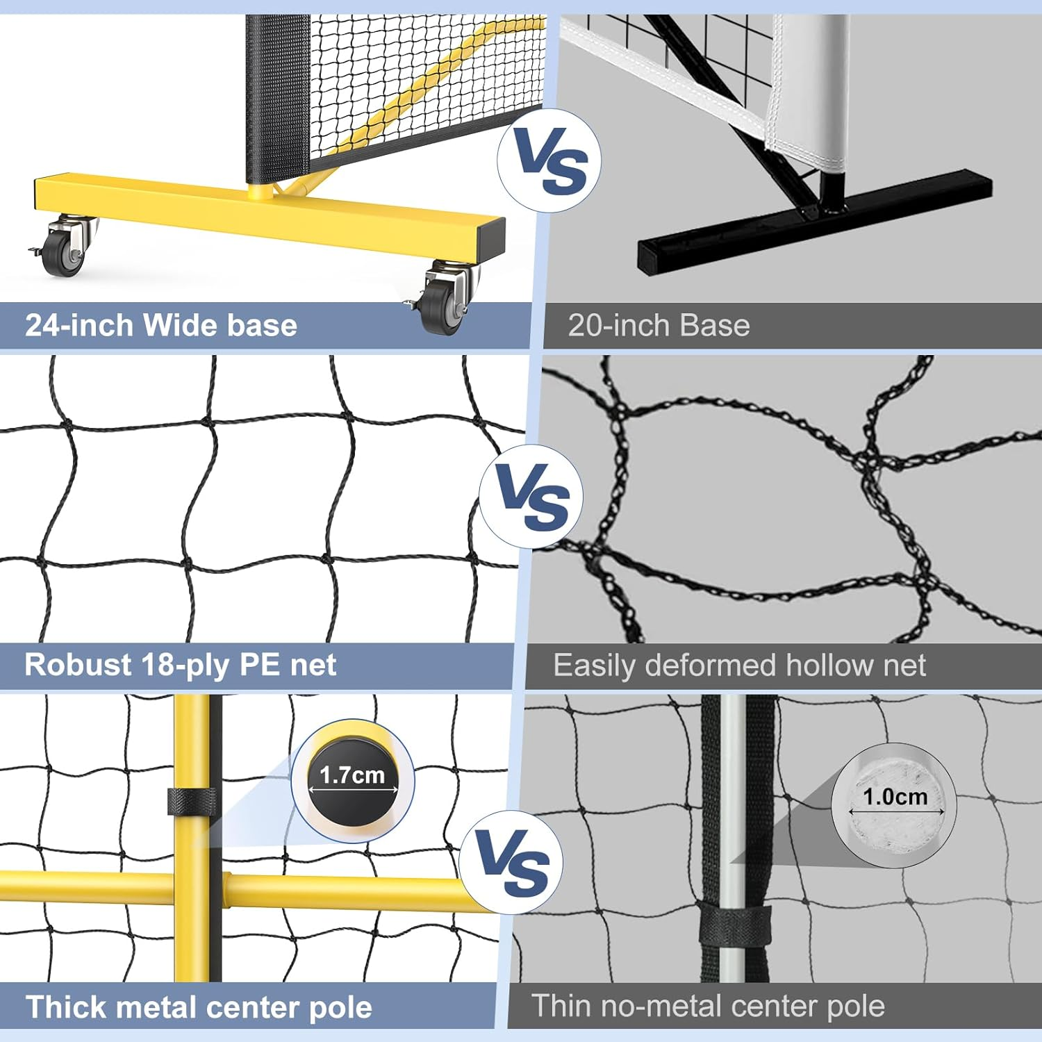 TYRSEN Pickleball Set with Net for Driveway Portable Pickleball Net on Wheels 22 FT Regulation Size Pickle Ball Net System with Carrying Bag, Weather Resistant Metal Frame image number 5