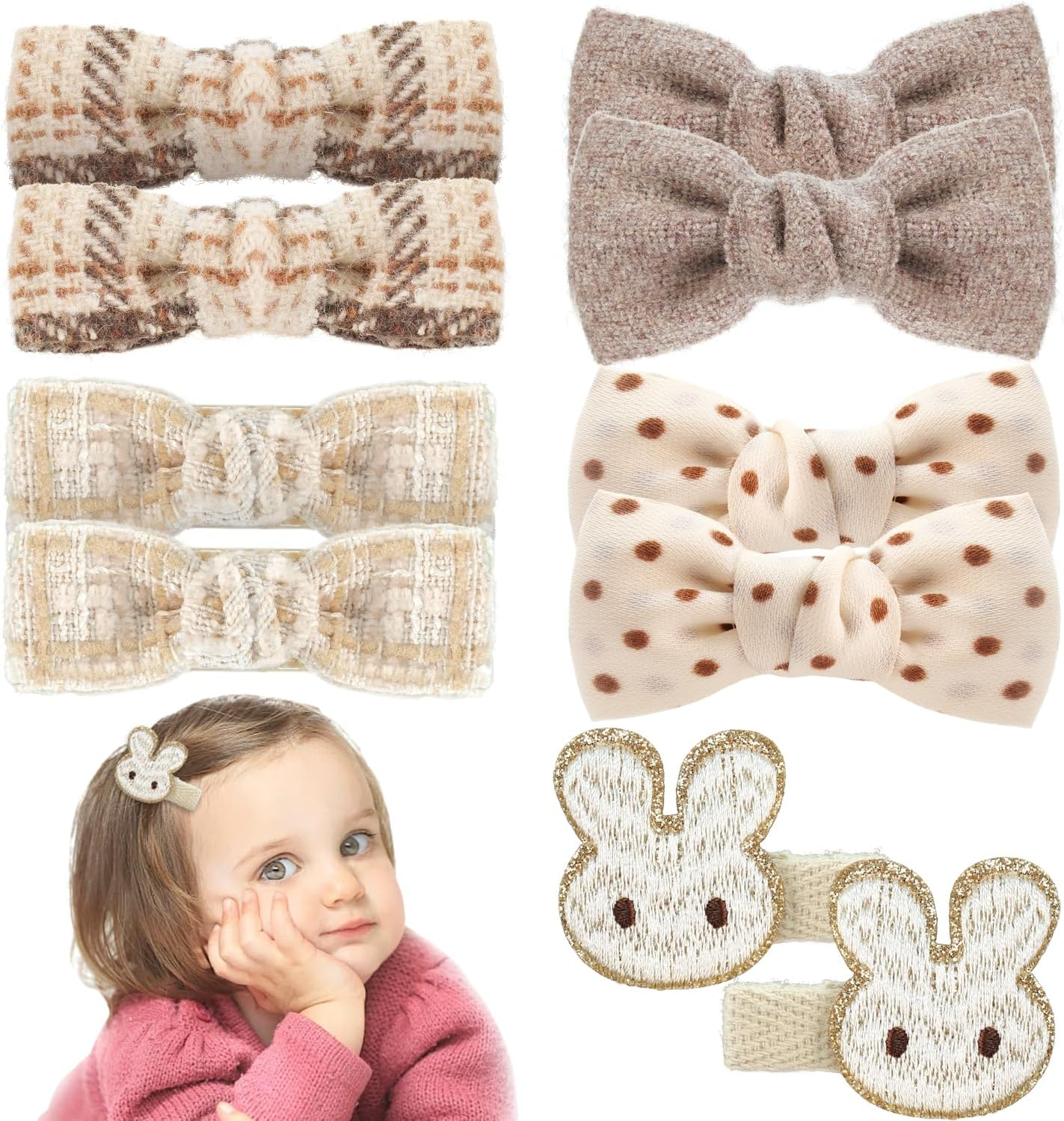 Baby Hair Clips,10Pcs 2" Fully Lined Hair Bow Clips for Babies, Hair Bows Cotton Hair Accessories for Baby,Toddlers, and Little Girls (Brown)