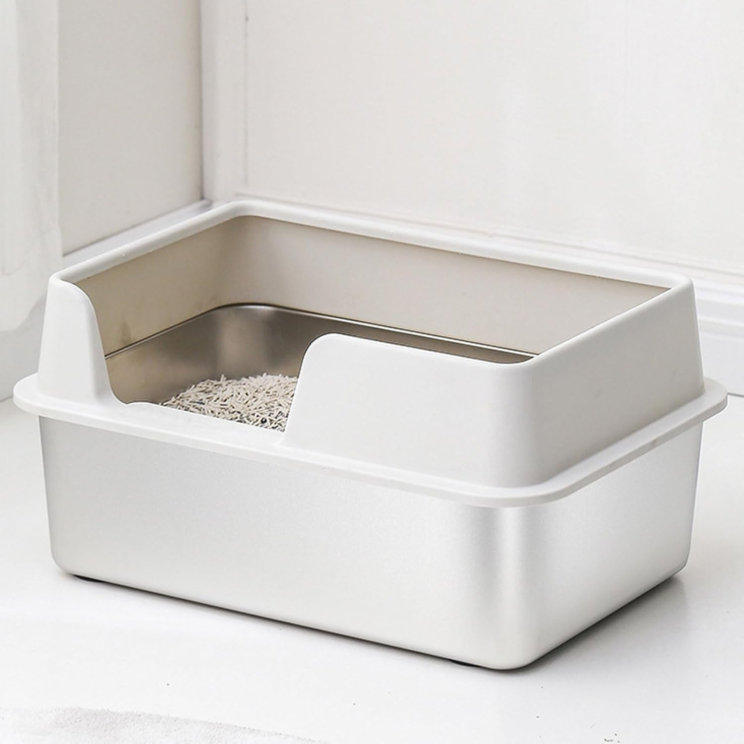 Stainless Steel Cat Litter Boxes, Side Entry High Sides anti Splashing Enclosed Cat Litter Box, Extra Large Metal Litter Pan with Scoop, Easy to Clean, for Small Medium Cats image number 2