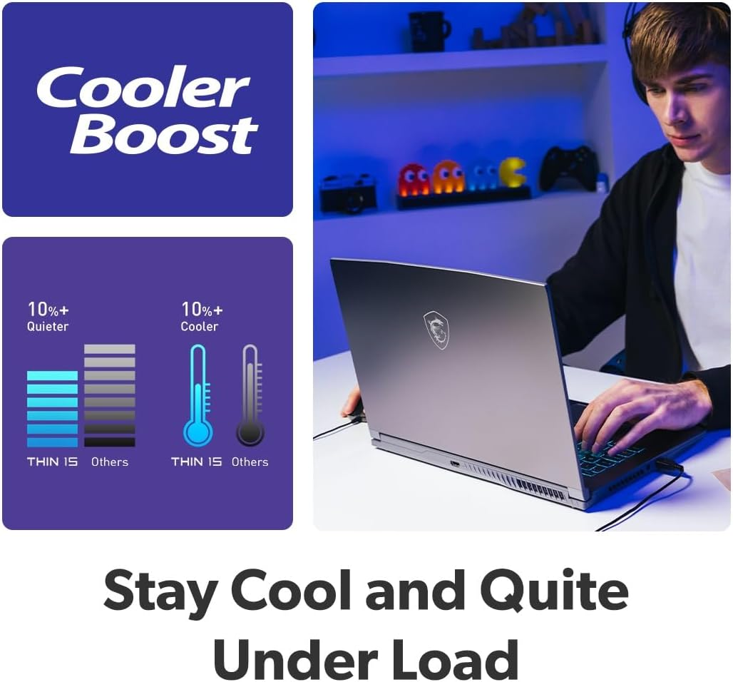 MSI Thin 15 B13UC-3067AU, 15.6" FHD 144Hz Gaming Laptop, Intel Core I5-13420H, 16GB DDR4, 512GB SSD, NVIDIA Geforce RTX 3050 4GB, Windows 11, Cosmos Gray image number 2