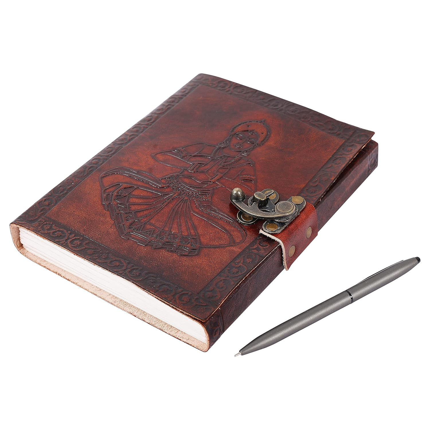 OVERDOSE Bharatnatyam Leather Journal - Handmade Journal for Students, Office Bound Leather Journal for Men & Women | Sketchbook | Notebook Diary - 6 X 8 Inches | 15 X 20 Cm | A5 image number 1