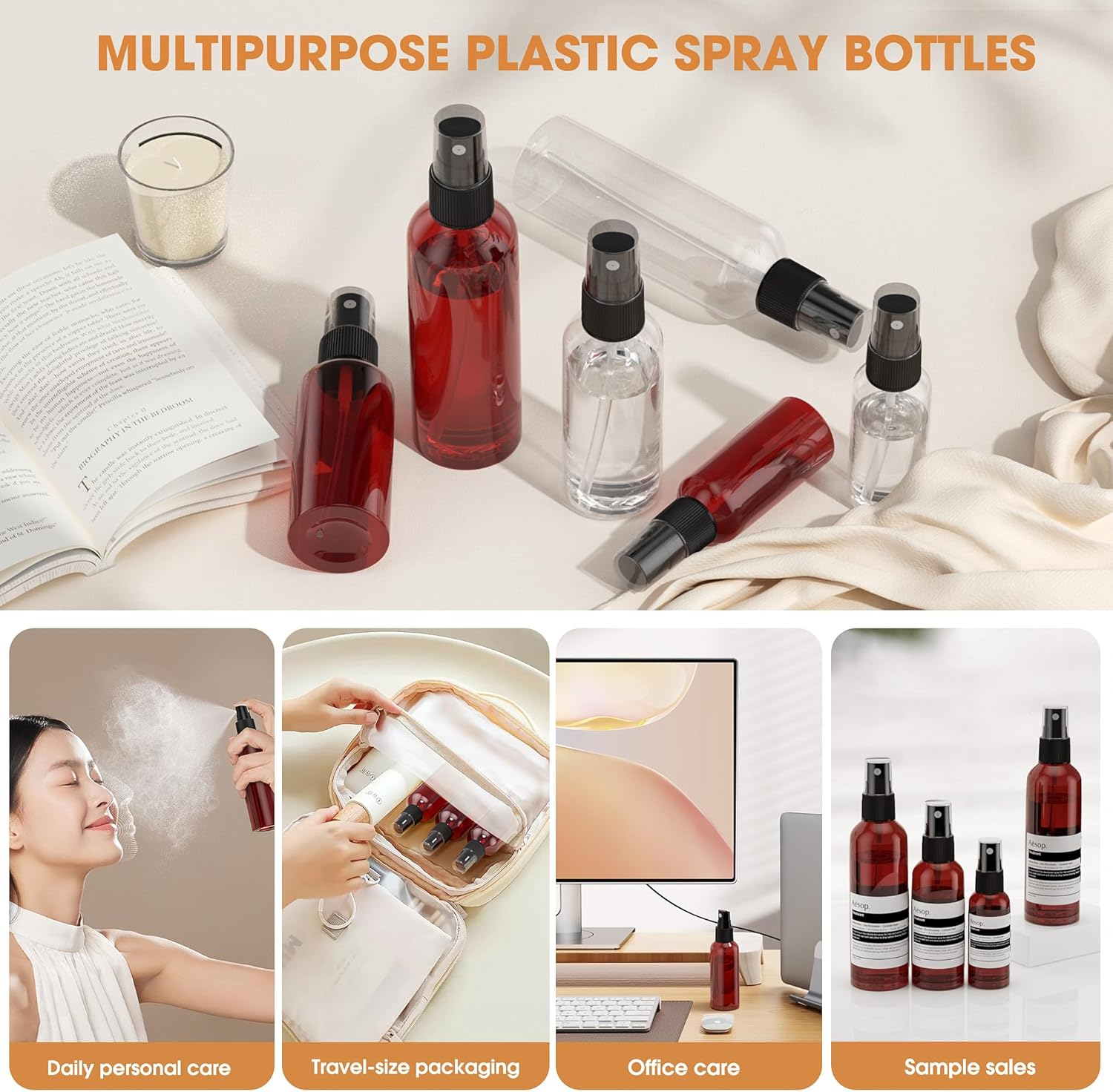 EVANCENT 50Pack 4Oz Spray Bottles Plastic, 120Ml Small Spray Bottle Bulk Black Fine Mist Sprayer, Portable Empty Refillable Containers Cosmetic Bottles for Plants, Cleaning, Misting & Skin Care-Brown image number 2