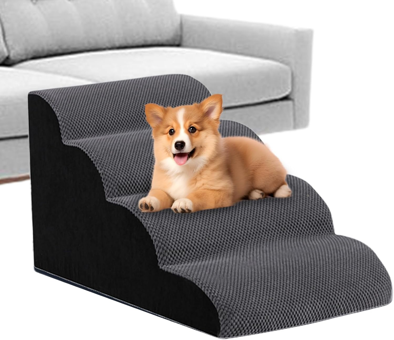 Dog Stairs,High Density Foam 4 Tiers Dog Steps - High Density Foam Washable Cat Ladder Waterproof Pet Ramp for Indoor Bedroom Sofa image number 4