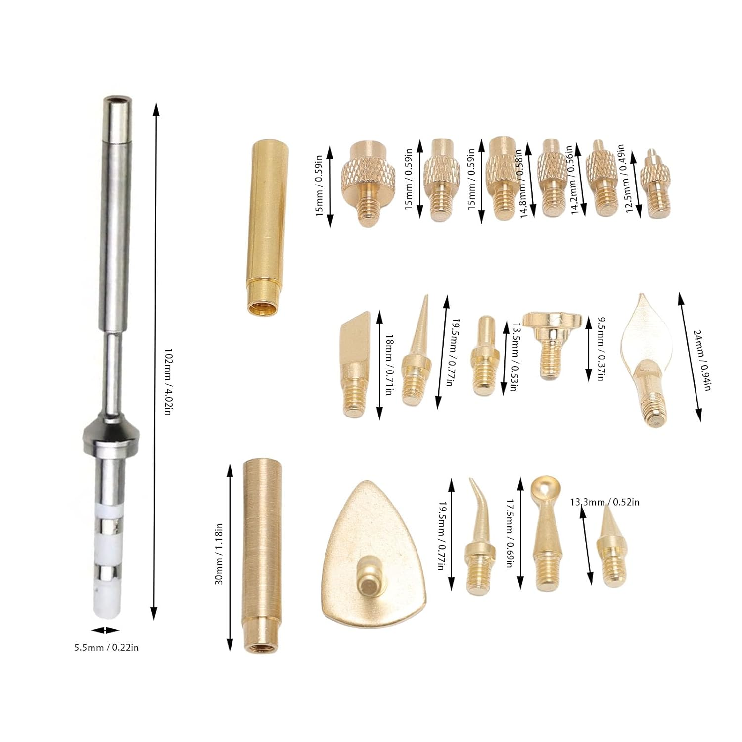 Heat Set Insert Tool 3D Printing Smoothing Kit, Brass Tips Female Thread, Compatible TS100 Soldering Iron 18PCS for ABS PLA Nylon Model Finishing image number 2