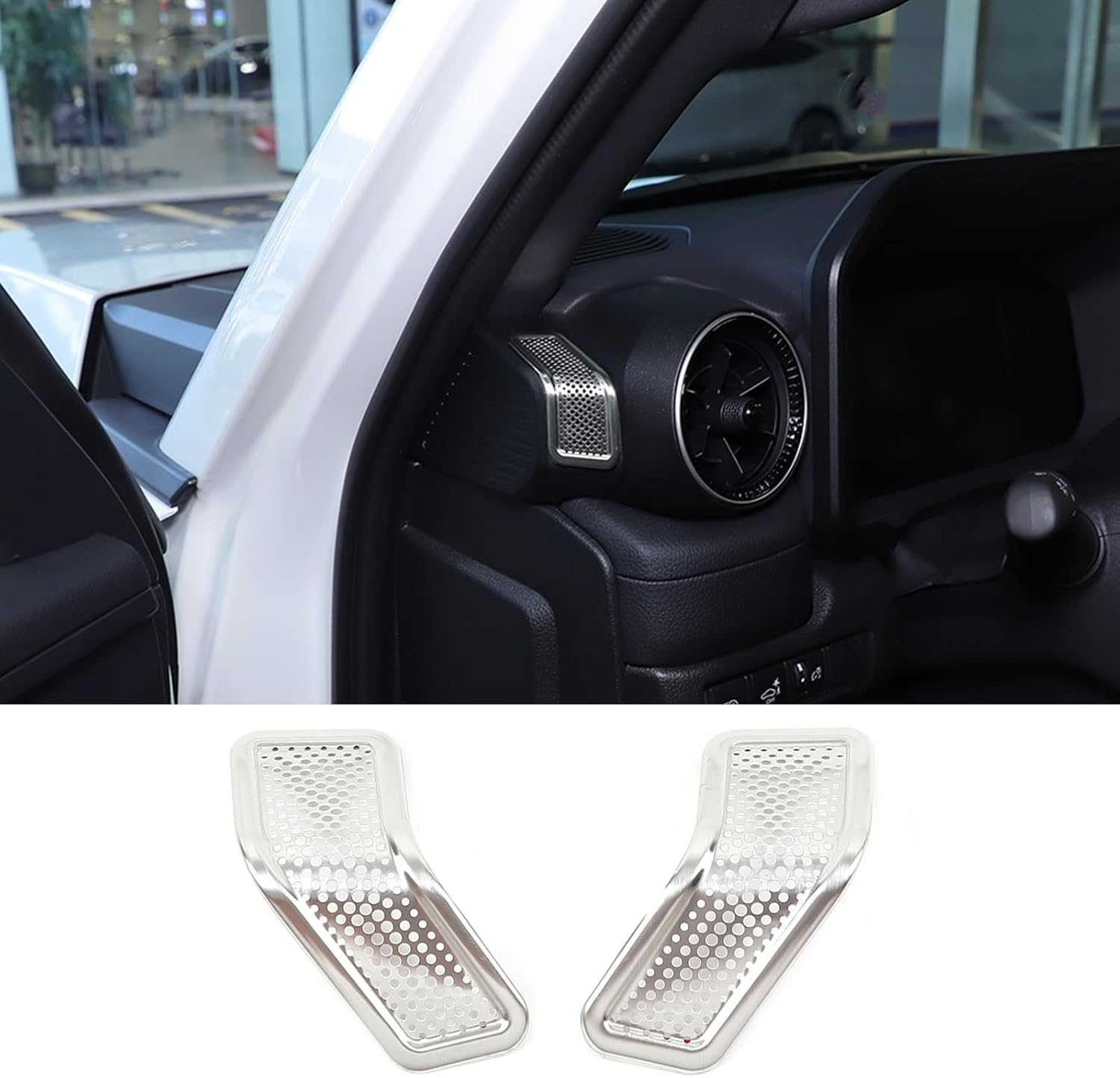 Dashboard Side Vent Mesh Covers Compatible with Toyota Land Cruiser Prado 250 2024-2025 Accessories | Stainless Steel Side Air Conditioner Dust Guards | 2PC Set (Sliver)