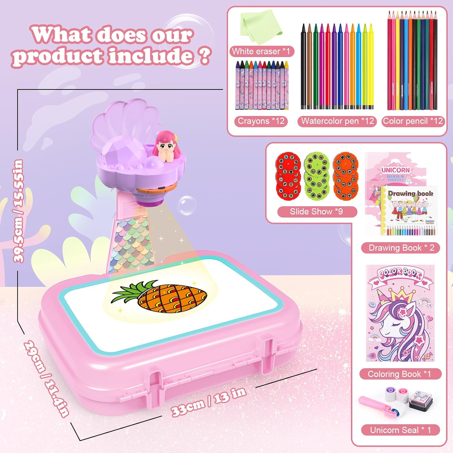 Drawing Projector for Kids Arts and Crafts Includes Drawing Board Crayons Coloring Book Stickers Kids Toys for Age 3 to 6 Years Old Toddler Sensory Montessori Learning Education Travel Toys image number 1