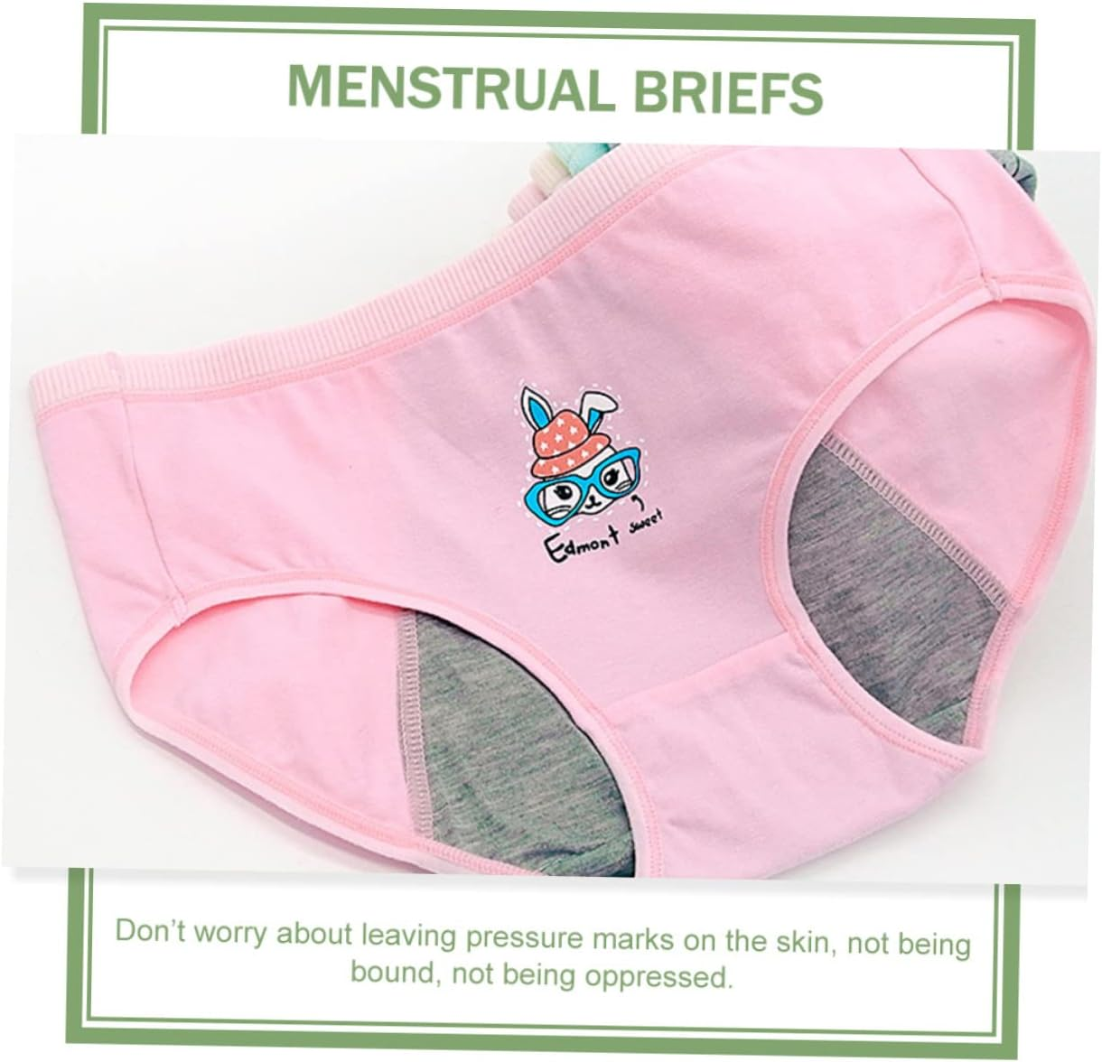 3Pcs Menstrual Underwear Female Breathable Sanitary Pants for Girls Period Briefs L Size Green Rabbit and Carrot Designs image number 2