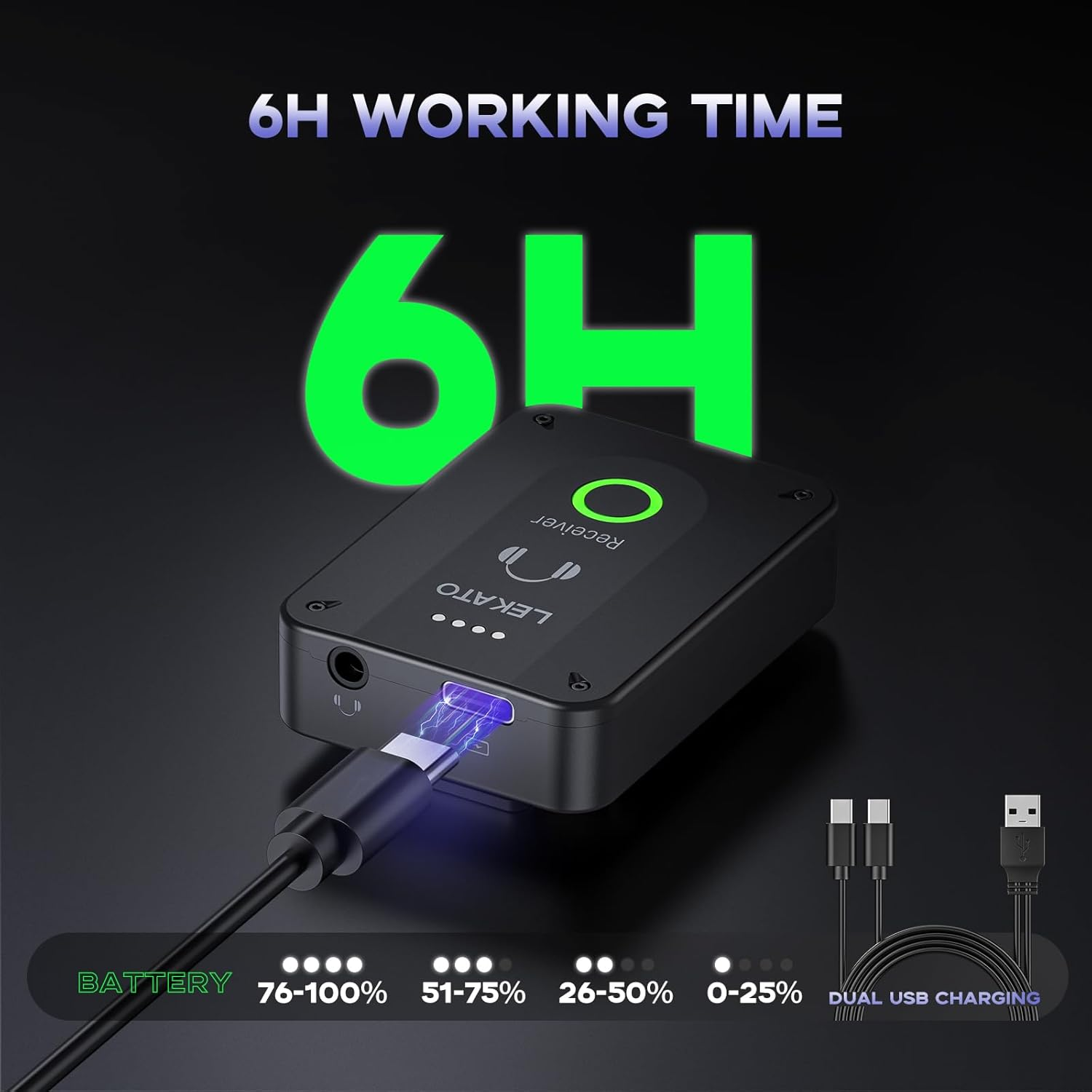 LEKATO Wireless in Ear Monitor System MS-2, Upgraded 2.4G Stereo IEM System Low Latency with Transmitter Beltpack Receiver Auto-Pairing,One to More, In-Ear Monitoring for Church,Band,Singer,Stage - Black-R image number 2