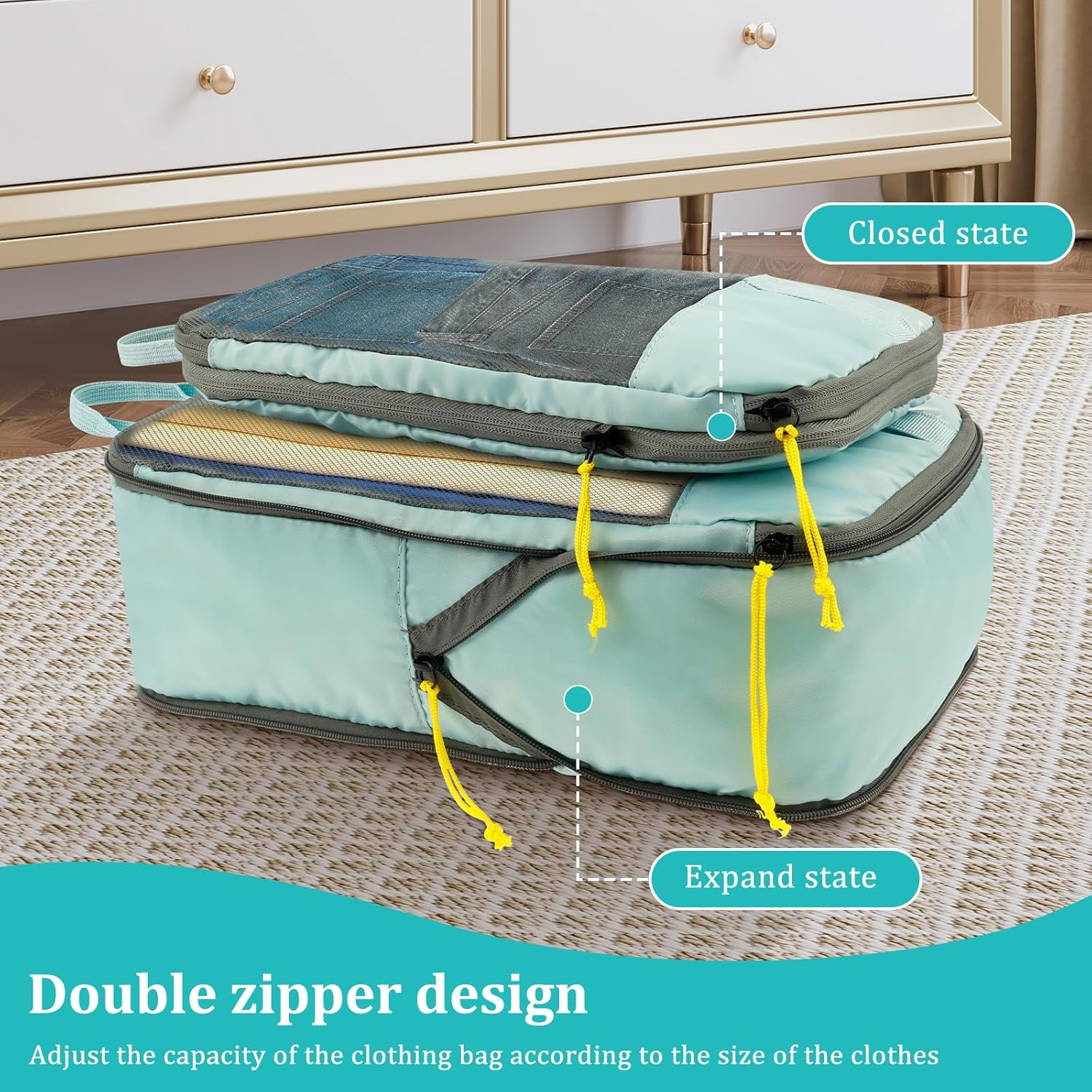 4Pcs Travelling Storage Bag Set,Compression Packing Cubes with Handle,Lightweight Luggage Organizers,Machine Washable image number 5