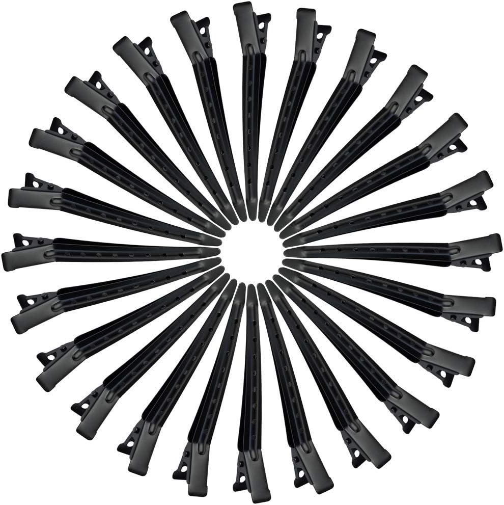 24 Packs Duck Bill Clips, Bantoye 3.35 Inches Rustproof Metal Alligator Curl Clips with Holes for Hair Styling, Hair Coloring, Black image number 5