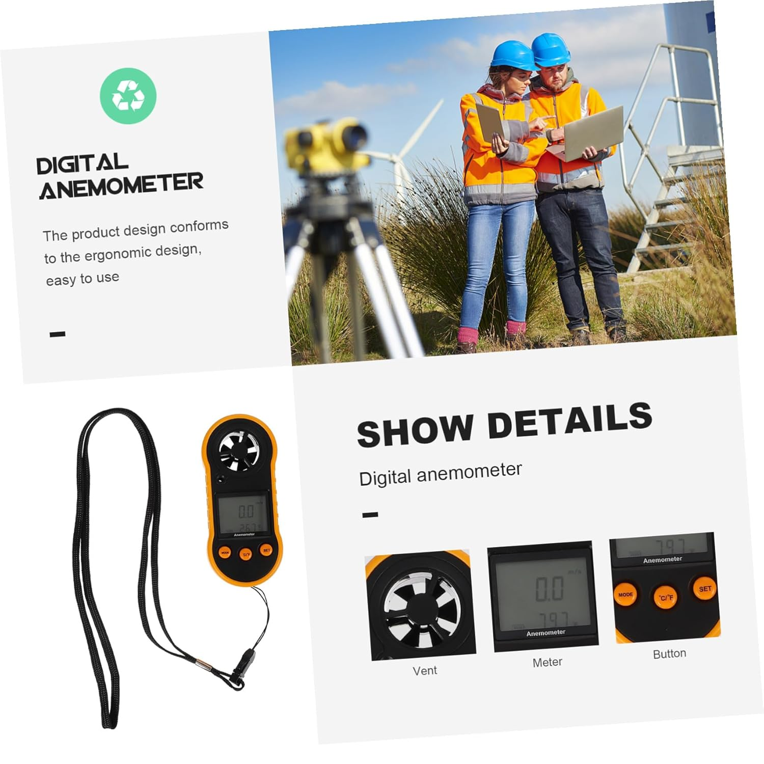 VICASKY Digital Handheld Anemometer with Screen Display High Precision Air Velocity and Temperature Measurement Wind Speed for HVAC Portable One-Handed Airflow Gauge image number 3