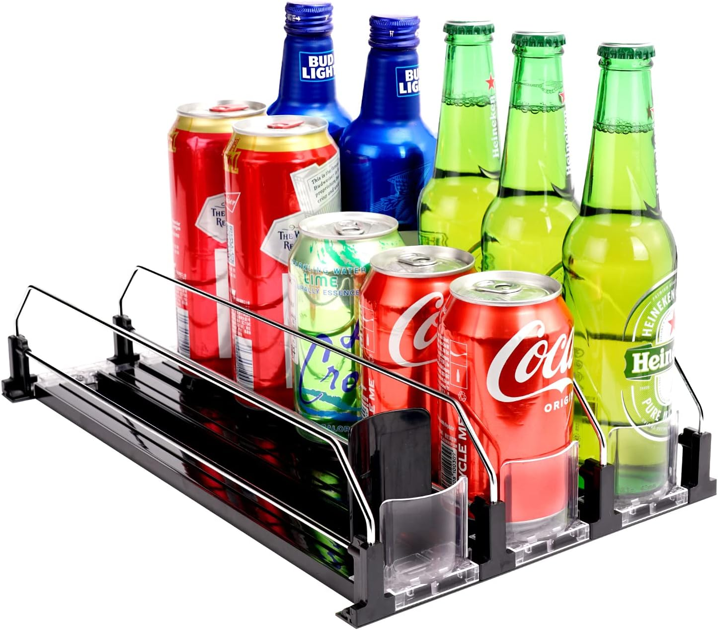 Automatic Soda Can Organizer for Refrigerator Already Assembled Can Dispenser for Soda Seltzer Drink Pop Can Holder Self-Pushing Drink Organizer for Fridge Storage 12 Cans of 11.15Oz 12Oz 16Oz 16.9Oz