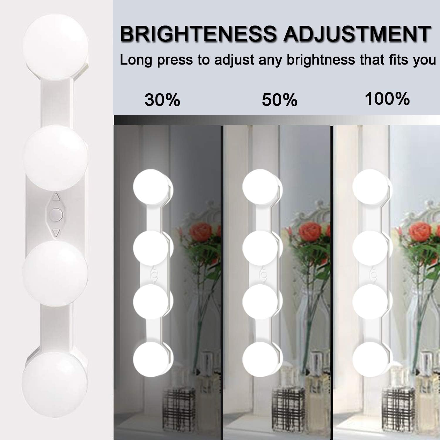 Portable LED Vanity Mirror Lights, 2000Mah Rechargeable Makeup Mirror Lights with 4 LED Bulbs,Simulated Daylight for Bathroom Makeup Dressing Table Lights,Kitchen Lights,Wardrobe Lights