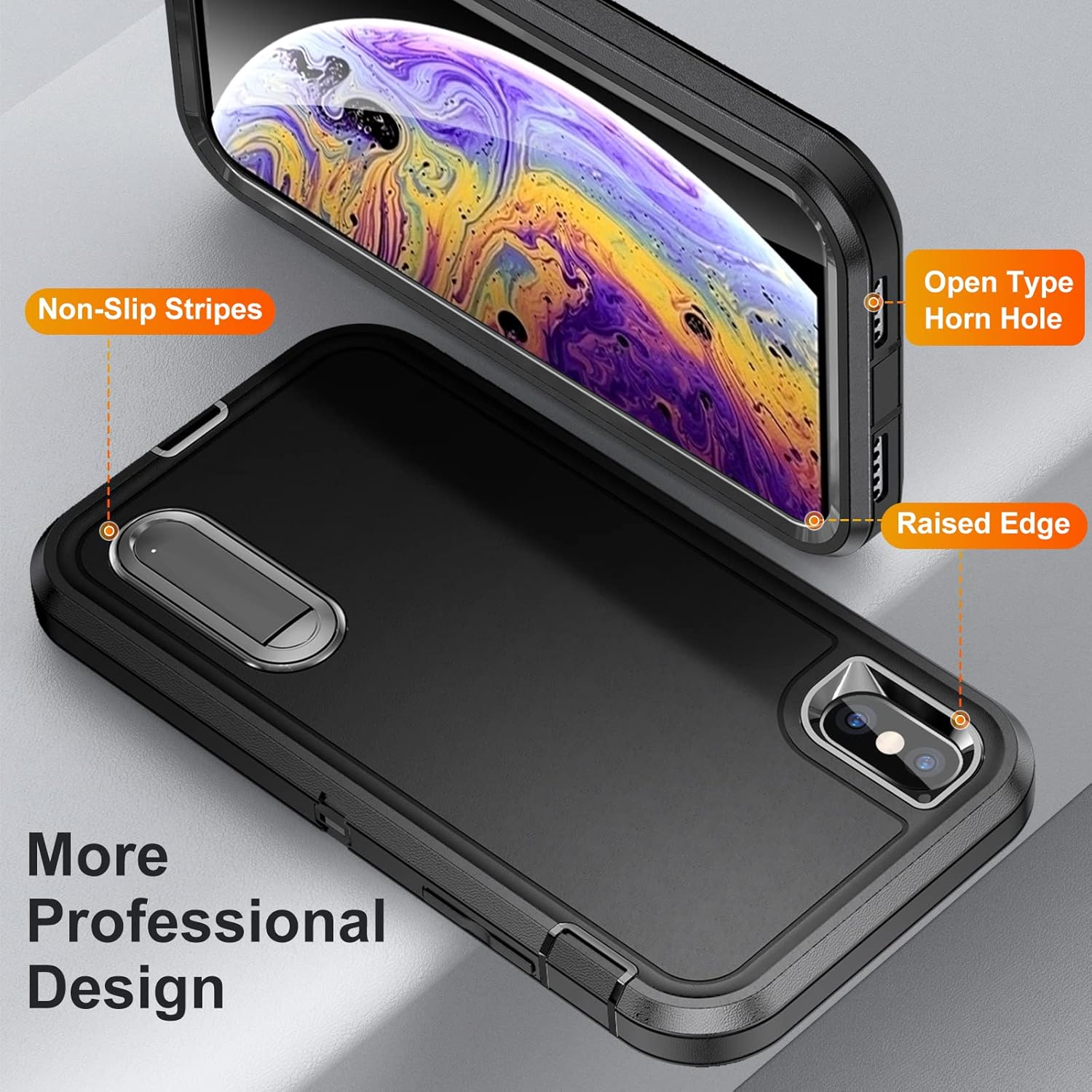 Shockproof Case for Iphone X Case with Kickstand,Military Grade Drop Protective,Heavy Duty Hard Back 3-Layer Protective Phone Cover for Iphone X (Black) image number 1