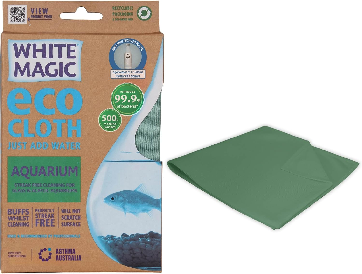 White Magic Aquarium Eco Cloth, 32 X 32 Cm, Streak-Free Cleaning for Glass & Acrylic Aquariums, Scratch-Free, Buffs & Polishes, Chemical-Free, Reusable & Machine Washable image number 6