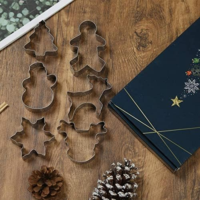 Keepaty Christmas Cookie Cutters for Kids Set of 6 - Xmas Biscuit Cutter Pastry Cutters Christmas Tree Snowman Ginggerbread Man Snowflake Reindeer Head Shapes for Baking