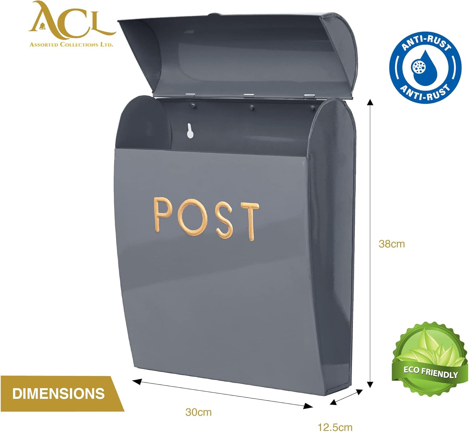 Assorted Collections Grey Post Box Wall Mounted Letterbox with Easy Access No Lock for Outdoor Use - Weatherproof and Durable Mailbox Easy Installation, Strong Construction (Large) image number 5