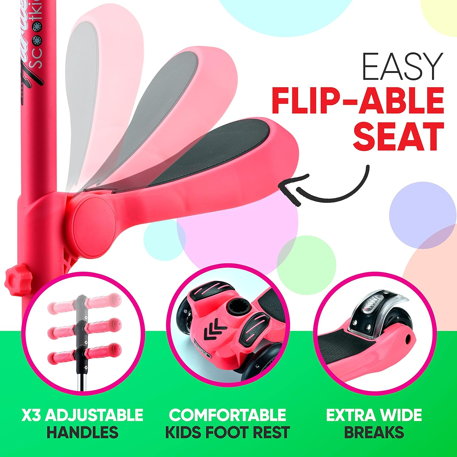 Hurtle 3-Wheeled Scooter for Kids - Wheel LED Lights, Adjustable Lean-To-Steer Handlebar, and Foldable Seat - Sit or Stand Ride with Brake for Boys and Girls Ages 1-14 Years Old