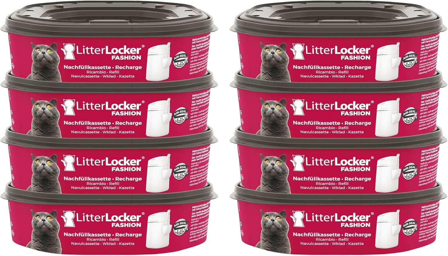 Litterlocker Fashion Pack of 8 Original Refill Cassettes, Saves Daily Going to the Wheelie Bin, Clean and Odourless