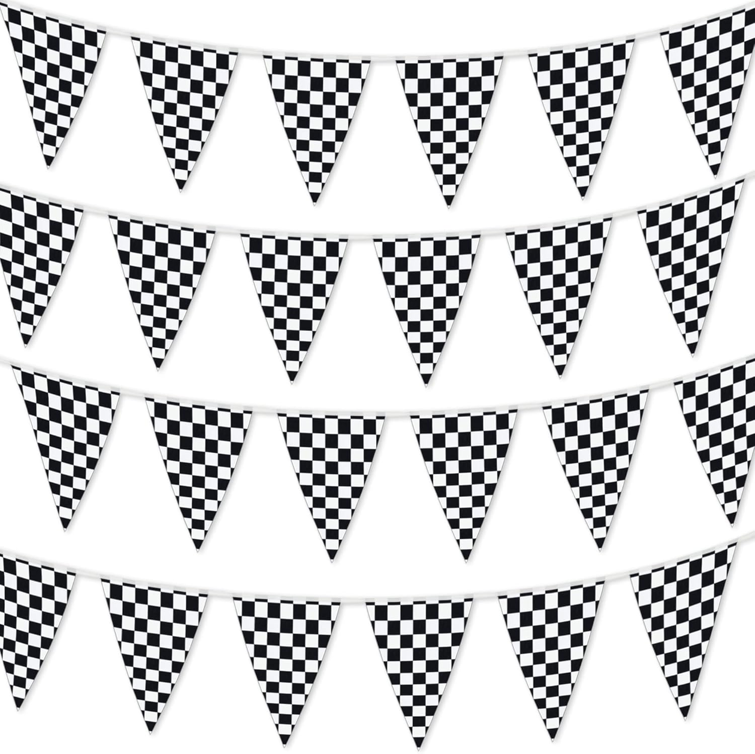 100&rsquo; Feet Plastic Checkered Flag Decoration Racing/Nascar Car Flag Decor for Parties Fun Triangles Squares 1-Piece Set image number 3