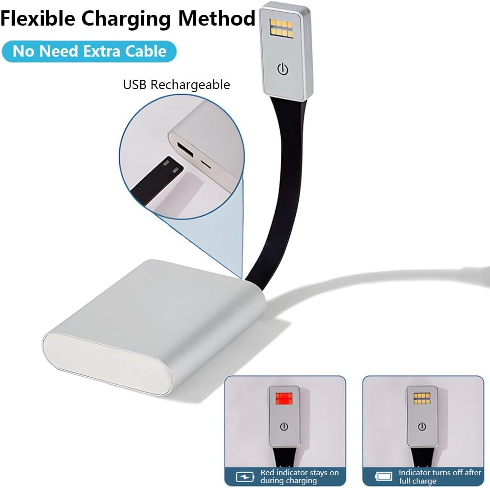 RUPEWA 8 LED Book Light, Clip-On​ Book Light for Bedside Reading, Lightweight Reading Light, USB Rechargeable Book Lamp for Book Lover, Black image number 6