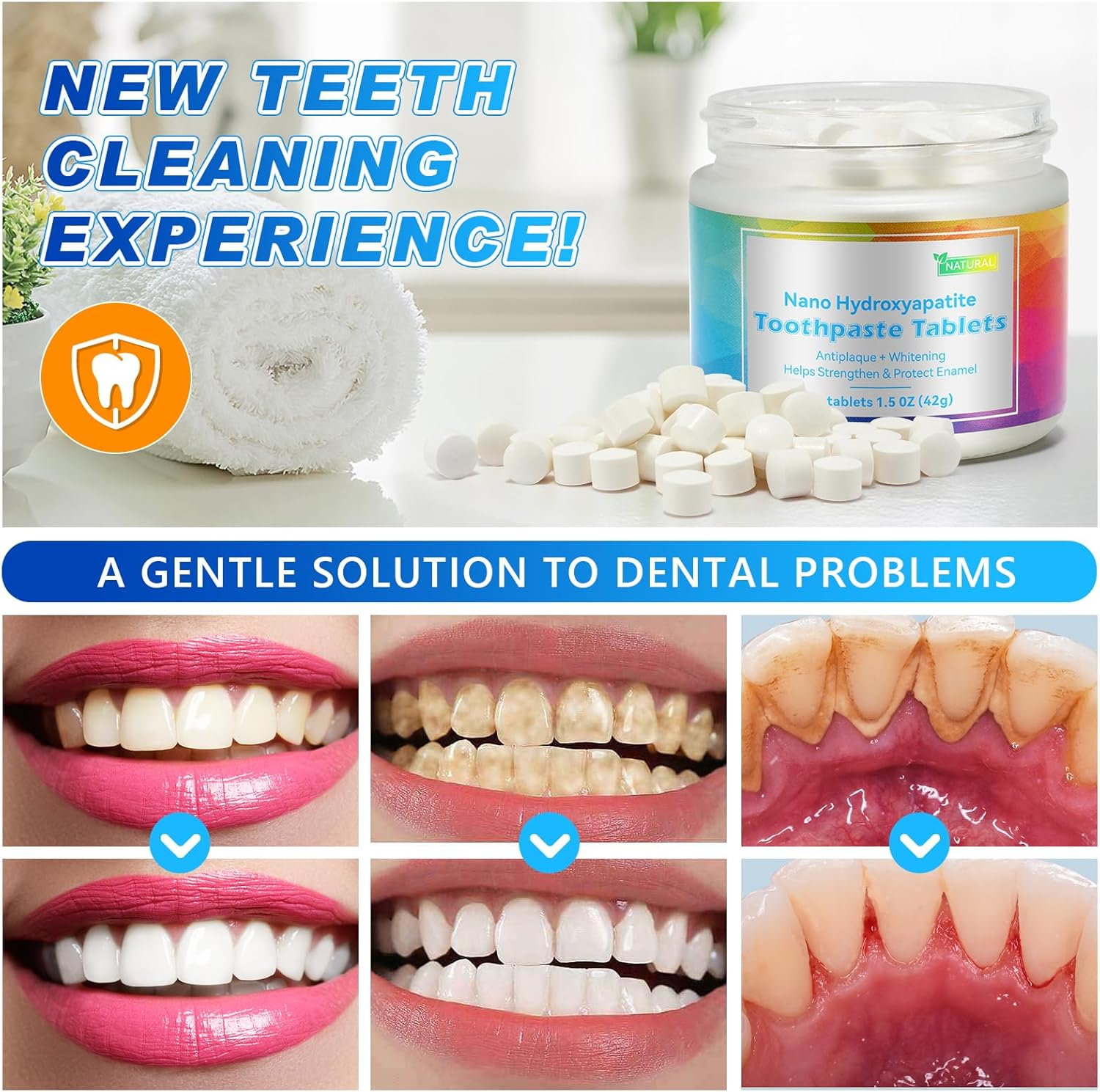 Toothpaste Tablets, Nano Hydroxyapatite, Coconut Oil, Mint Flavor, 70 Count, Tooth Cleaning Agent, Tablet Form, Travel Size, Strengthens Enamel, Fights Plaque, Freshens Breath image number 3