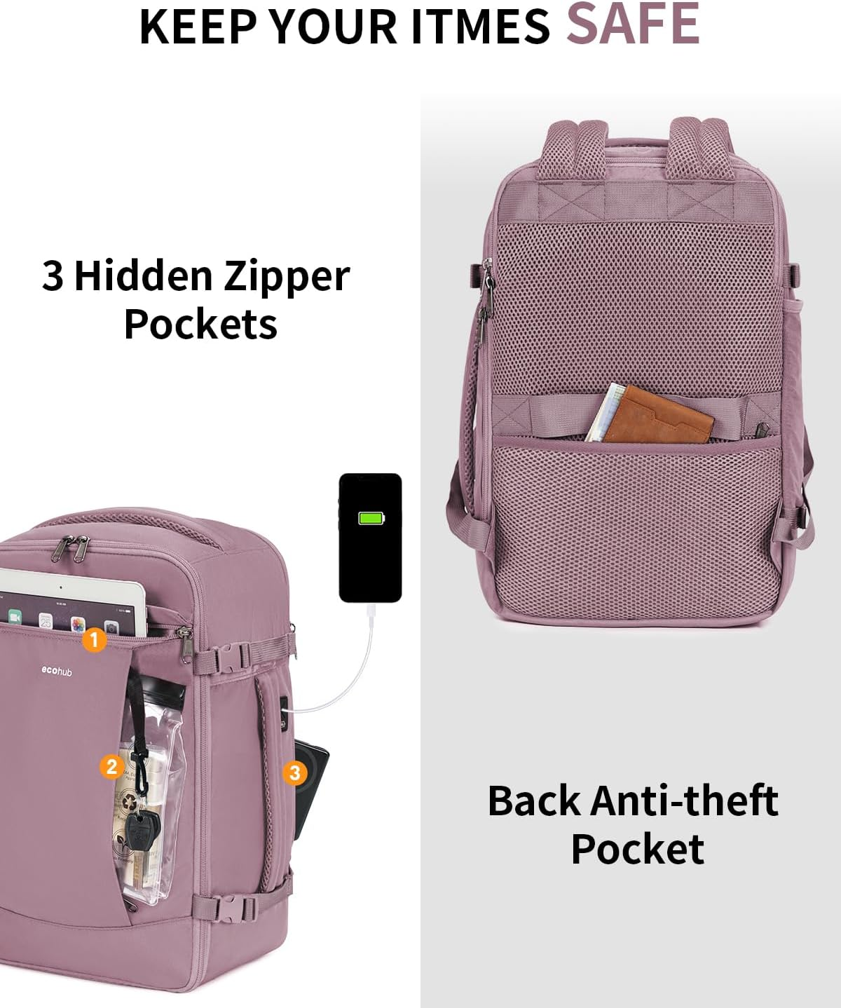 Ryanair Cabin Bag 40X20X25 Underseat Travel Bag 13 Pockets Hand Luggage Backpack Recycled PET Eco Friendly Rucksack for Women & Men Carry on Bag with USB Port, 20L